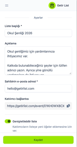 BringList start a list